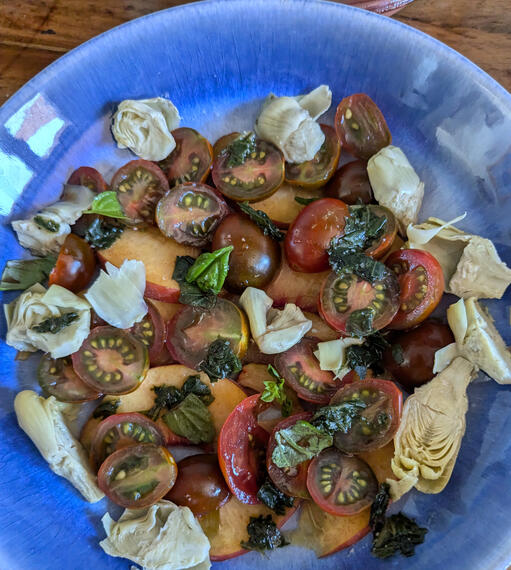 Summer Cherry Tomato salad with Marinated 'Cabuches' (bud of Barrel Cactus)
